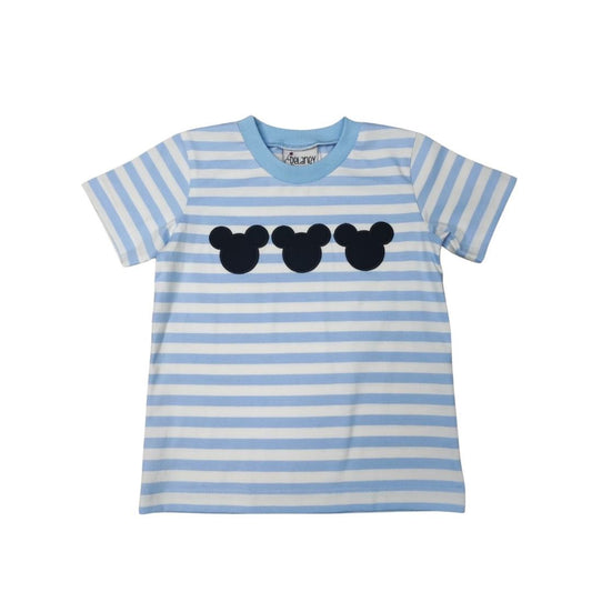 Delaney Blue White Stripe Mouse Ears Applique T-Shirt