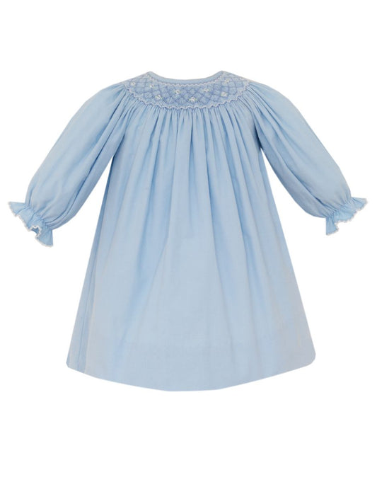 Petit Bebe Tiffany Blue Corduroy Long Sleeve Bishop Dress