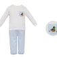 Petit Bebe Mallard Duck Blue Check Boys Knit Pants Set with White Long Sleeve Shirt