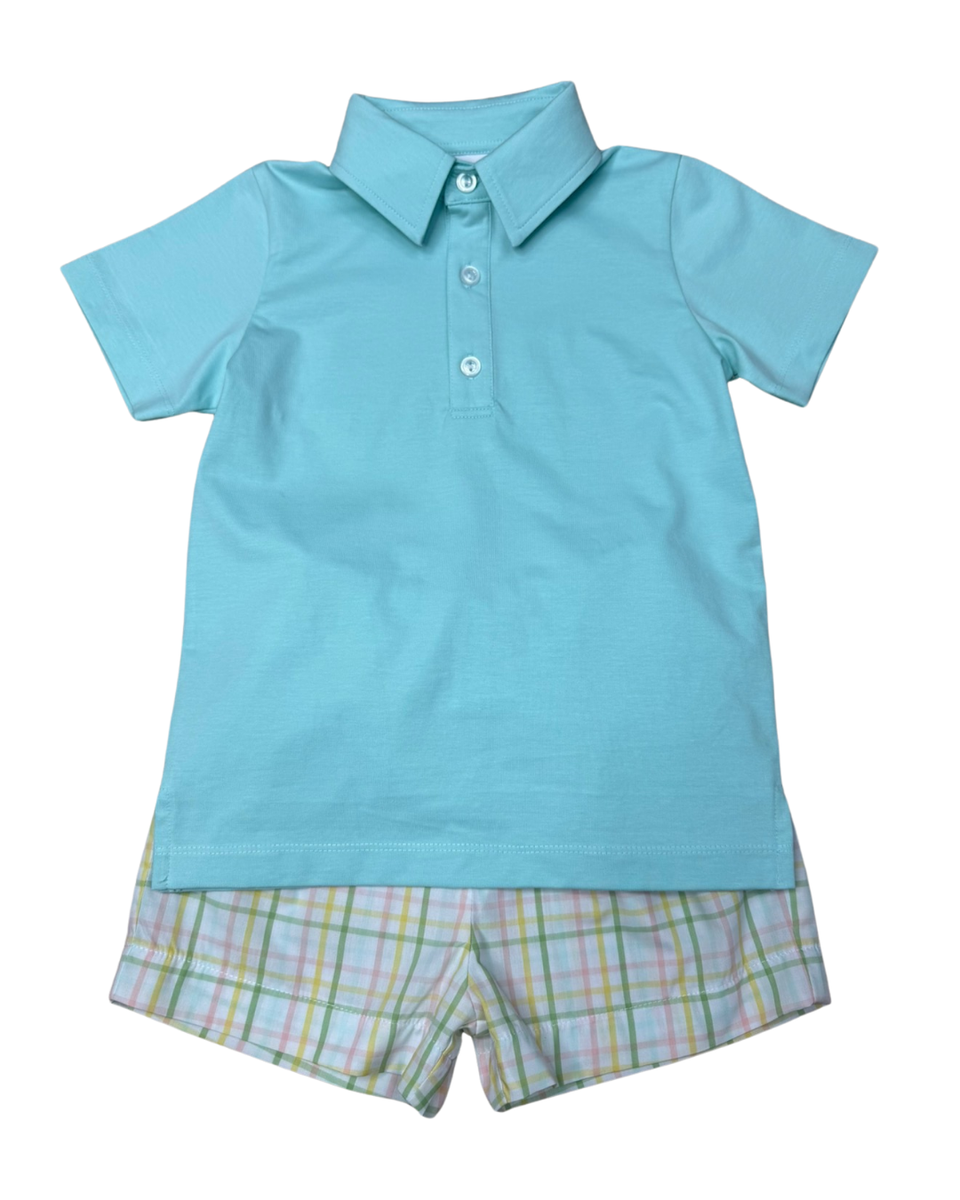 Whimsy Bay Pastel Plaid Polo Short Set
