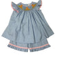 Delaney Girls Blue Check Smock Sweet Dogs Angel Wing Bishop Short Set