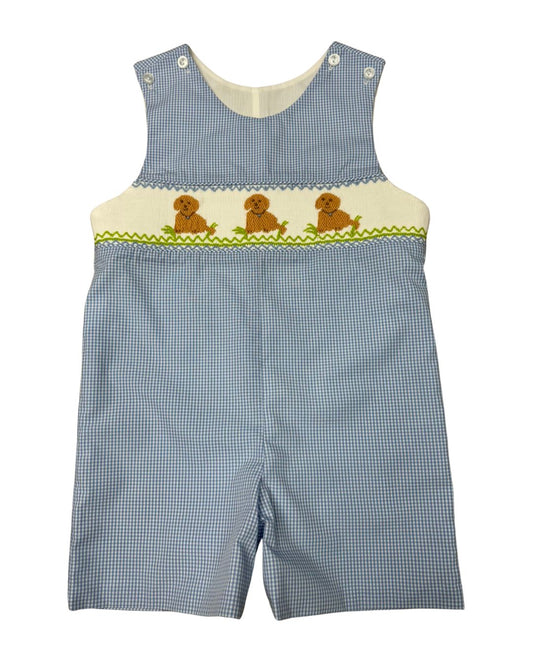 Delaney Boys Blue Check Smock Sweet Dogs Short John John
