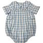 Delaney Boys Blue White Check Piped Tab Short Romper