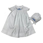 Delaney Girls White Short Sleeve Smocked Blue Bow Daygown