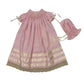Delaney Pink Batiste Smocked Ecru Cross/Bonnet Set