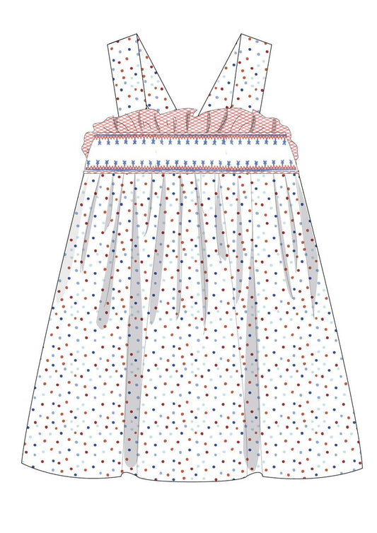 Krewe Kids Jesse Patriotic Dots Smocked Bow Dress
