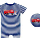 Claire and Charlie Firetruck Royal Blue Striped Knit Boy's Romper