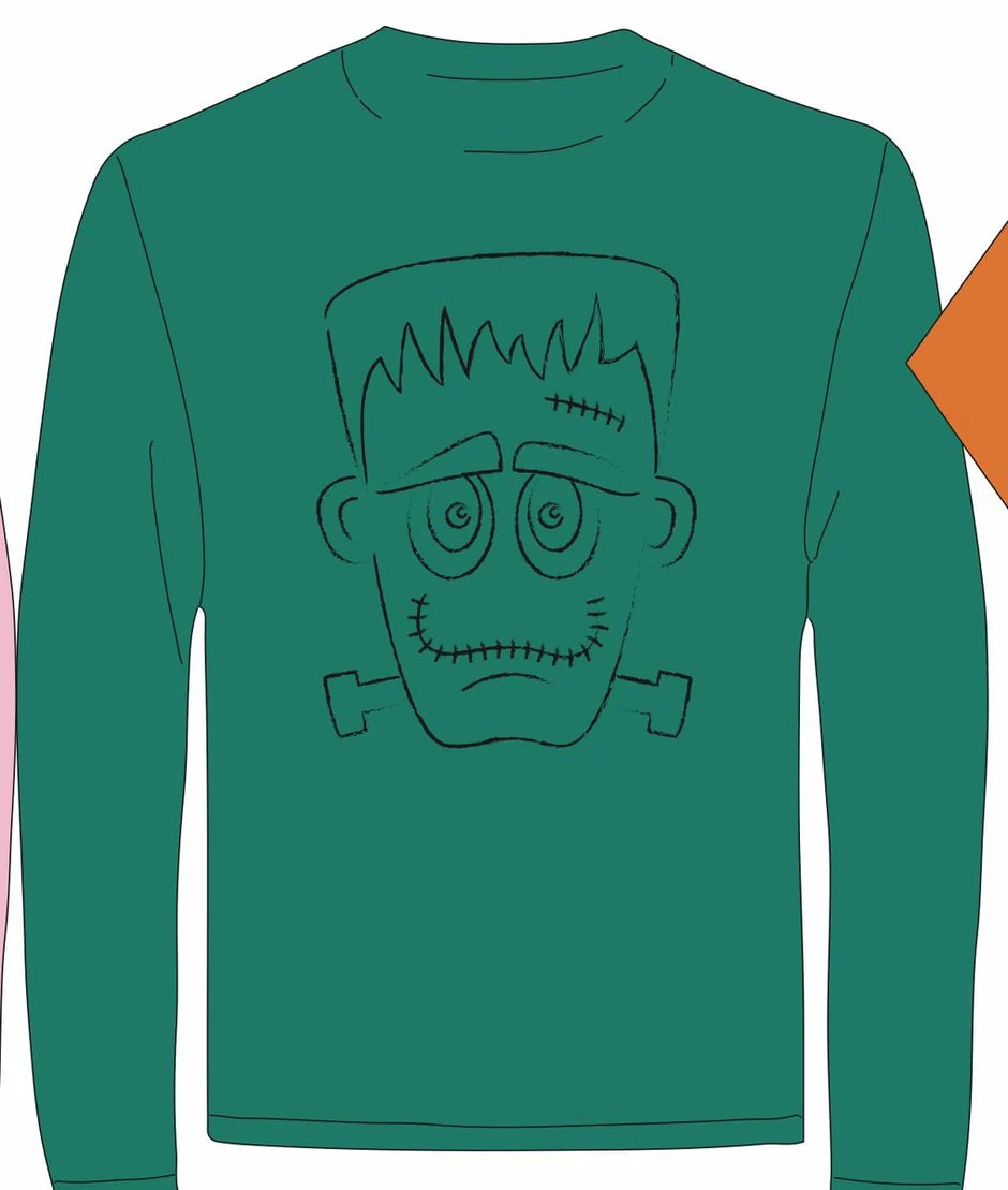 Mustard and Ketchup Long Sleeve Green Frankenstein Halloween T-Shirt