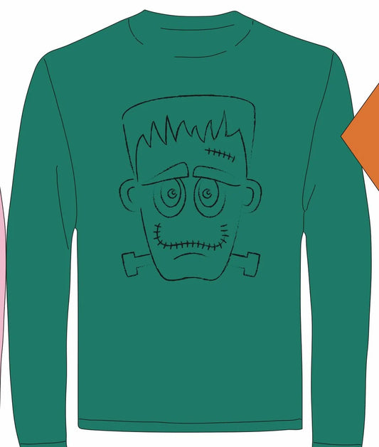 Mustard and Ketchup Long Sleeve Green Frankenstein Halloween T-Shirt