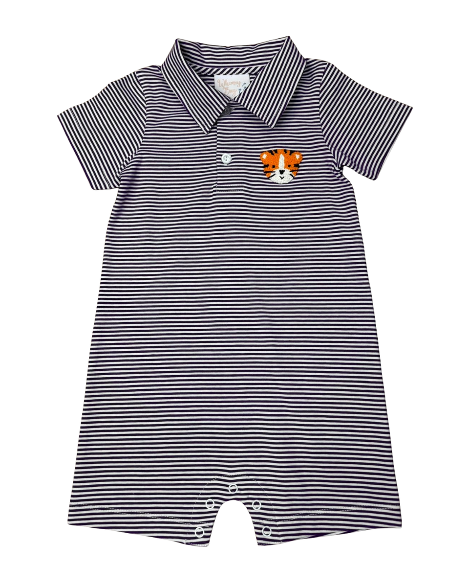 Whimsy Bay Orange & Purple Tiger Polo Romper