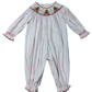 Delaney White Long Sleeve Smocked Christmas Tree Bishop Romper