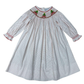 Delaney White Long Sleeve Smocked Christmas Tree Bishop Dress