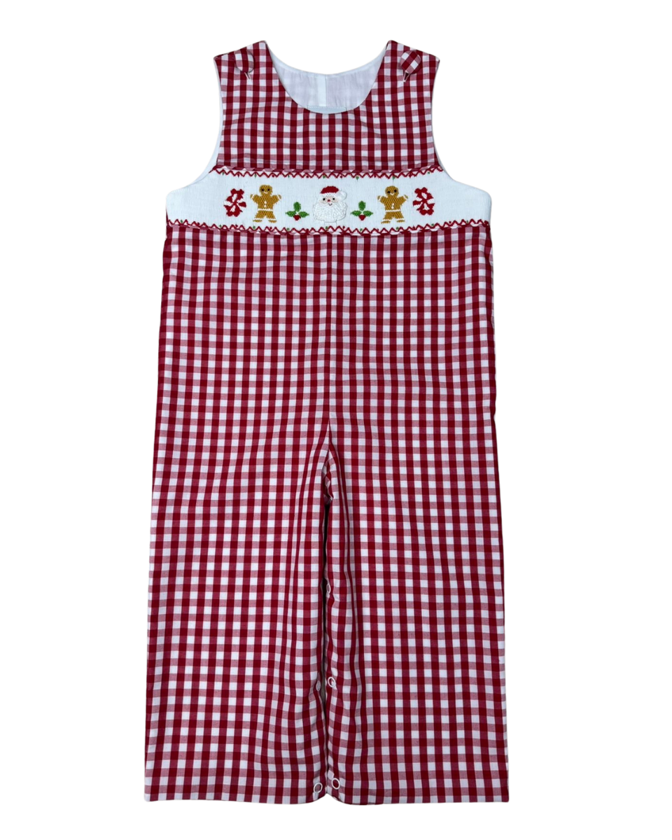 Delaney Red Check Long Jon Jon Smocked Santa and Gingerbread Men