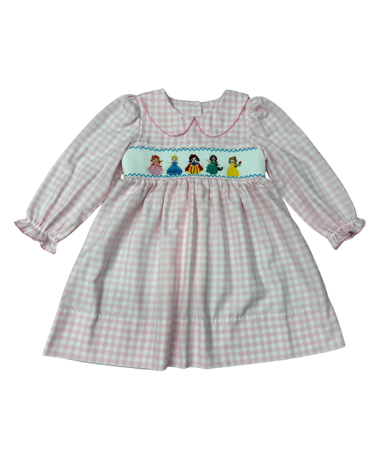 Delaney Pink and White Checked Smocked Princess Dress