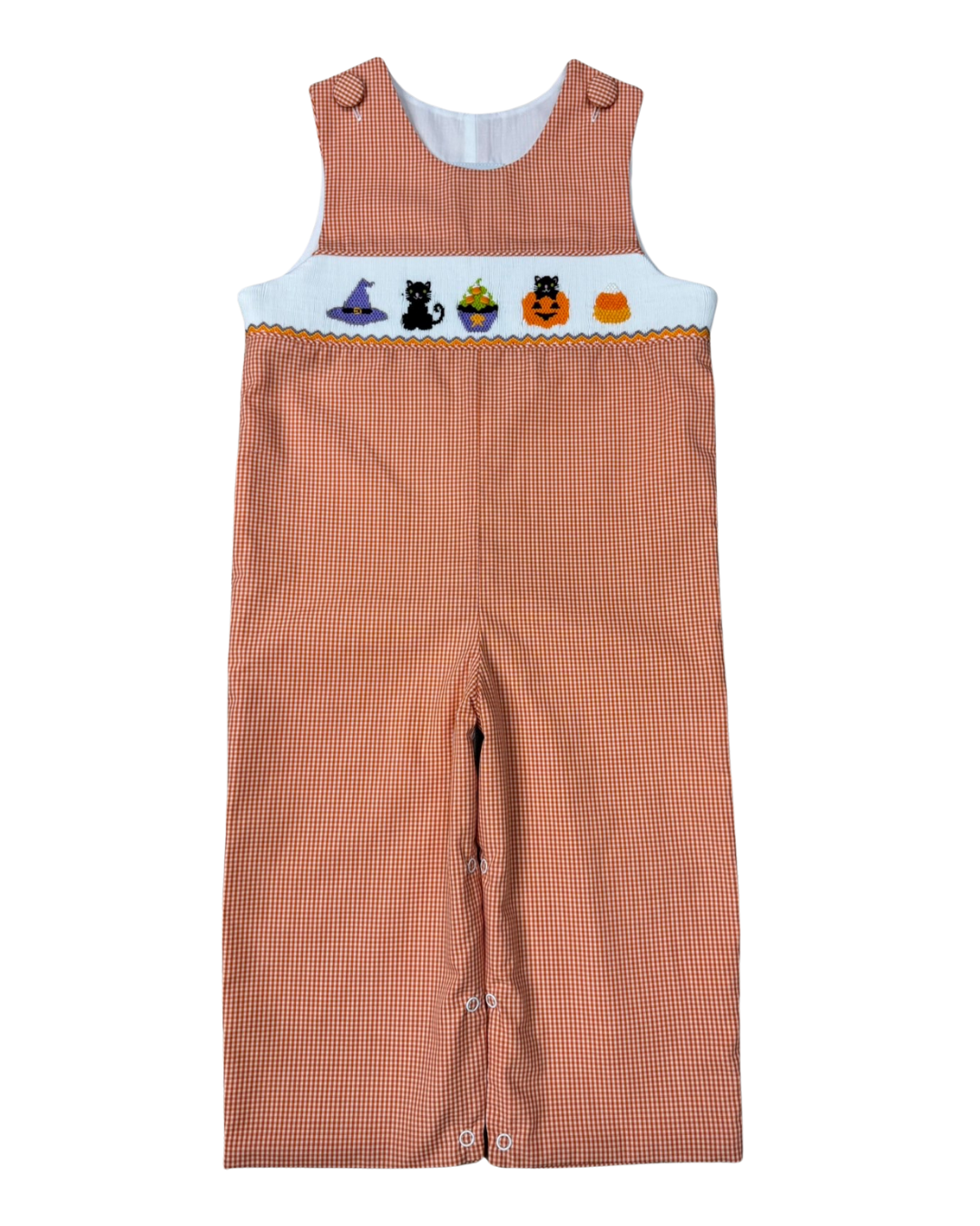 Delaney Boys Orange Check Long Jon Jon Smocked Halloween