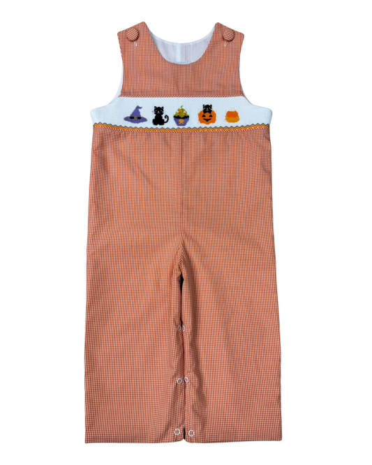 Delaney Boys Orange Check Long Jon Jon Smocked Halloween