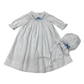 Delaney White with Smocked Blue Bow Daygown and Bonnet
