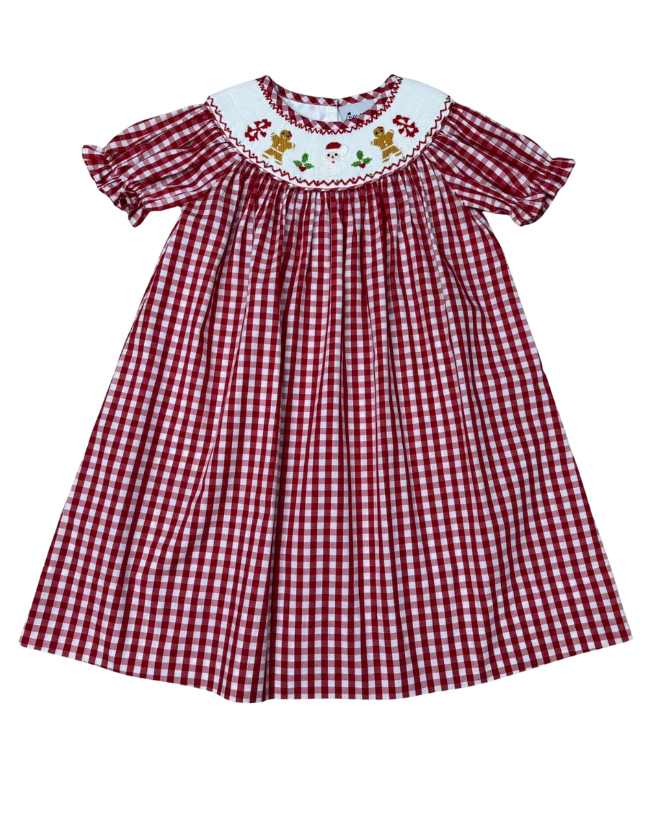 Delaney Red Gingham Smocked Santa and Gingerbread Bishop