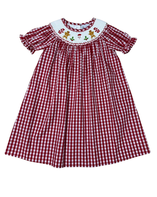 Delaney Red Gingham Smocked Santa and Gingerbread Bishop