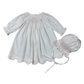 Delaney Pink Dot Long Sleeve Smocked Bow Daygown and Bonnet