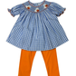 Delaney Blue Gingham Check Smocked Ghost Pumpkin Short Sleeve Bishop Pant Set