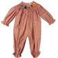 Delaney Orange Check Romper Smocked Pumpkin, Cats and Hats