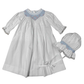 Delaney Girls Long Sleeved White Smocked Flower Diamond Dress and Bonnet