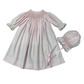 Delaney Girls Long Sleeve Pink Smocked Daygown and Bonnet Lace Edge