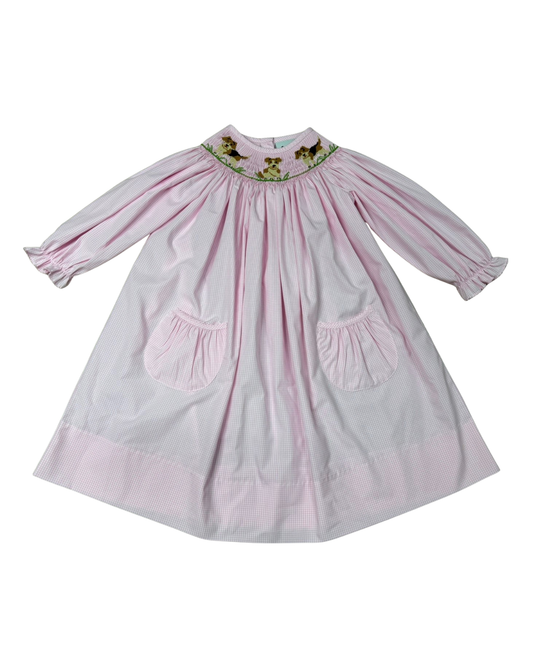 Delaney Smocked Puppy Love Bishop Dress with Pockets