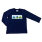 Delaney Boys Navy Long Sleeve Smocked Truck, Boat and Car Shirt