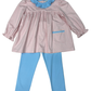 Delaney Pink Stripe Knit Long Sleeve Ruffle Collar Blue Legging Set