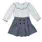 Delaney Navy Check Pleated Skirt with White Scallop Top