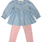 Delaney Blue Check Knit Long Sleeve Top Pink Accents and Leggings