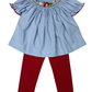 Delaney Light Blue Check Smocked Farm Animals Short Sleeve Bishop Set