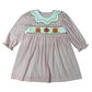 Delaney Pink and White Check Knit Long Sleeve Smocked Turkey Dress