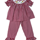 Delaney Red Gingham Smocked Santa and Gingerbread Top and Pants Set