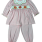 Delaney Pink and White Check Knit Long Sleeve Turkey Smocked Bubble Pant Set