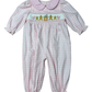 Delaney Pink White Checked Smocked Gingerbread House Long Romper