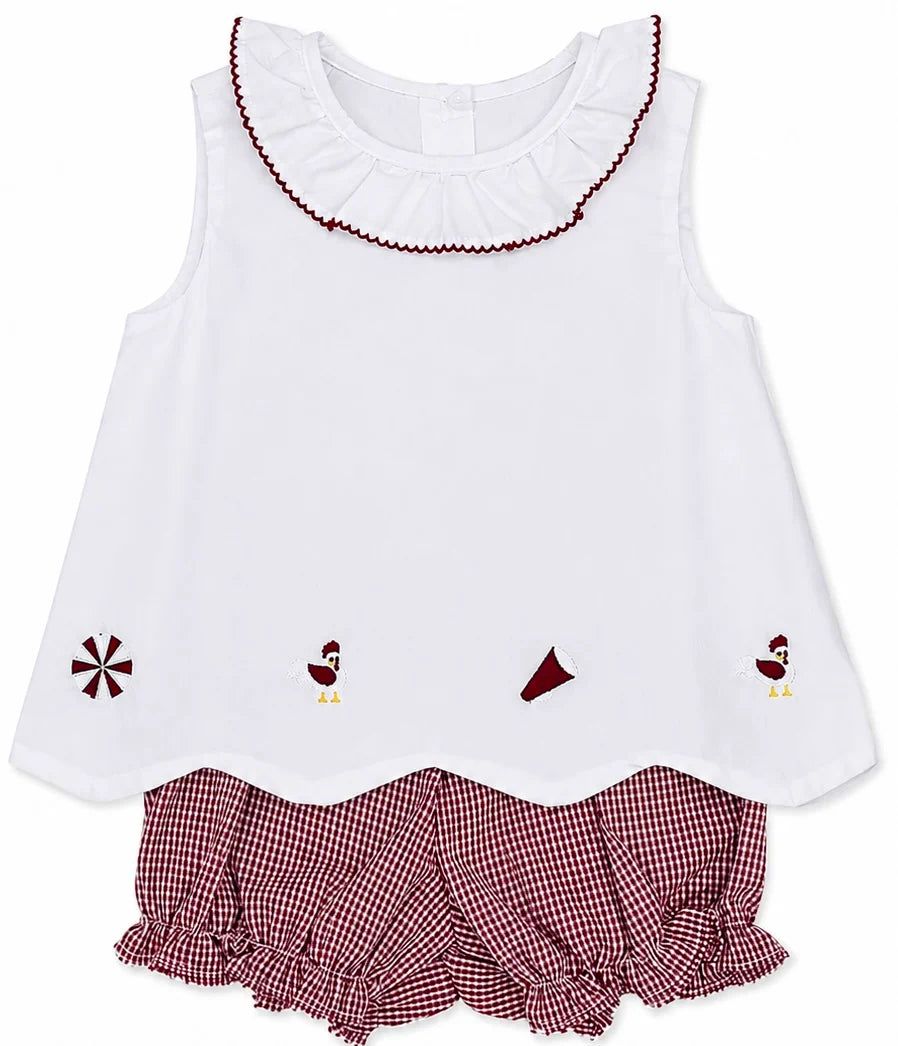 Krewe Kids Elaine Ruffle Collar Scallop Bloomer Set, Garnet Gamecock