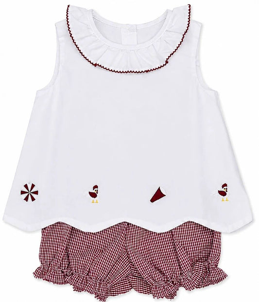 Krewe Kids Elaine Ruffle Collar Scallop Bloomer Set, Garnet Gamecock