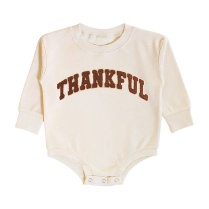 Sweet Wink Thankful Patch Varsity Thanksgiving Long Sleeve Romper Baby