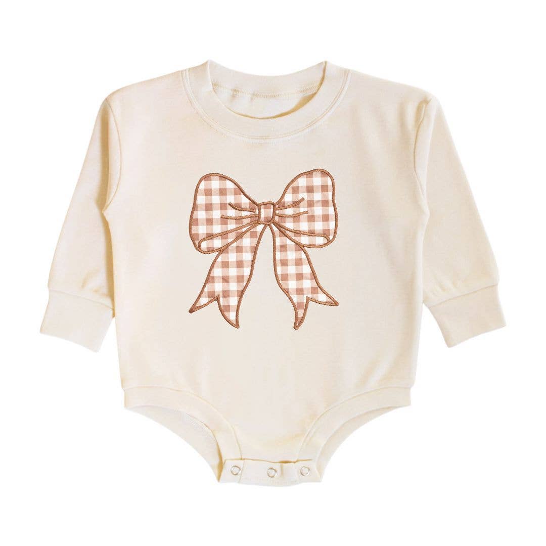 Sweet Wink Gingham Bow Patch Long Sleeve Romper - Baby Clothing - Fall