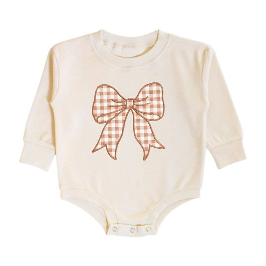 Sweet Wink Gingham Bow Patch Long Sleeve Romper - Baby Clothing - Fall