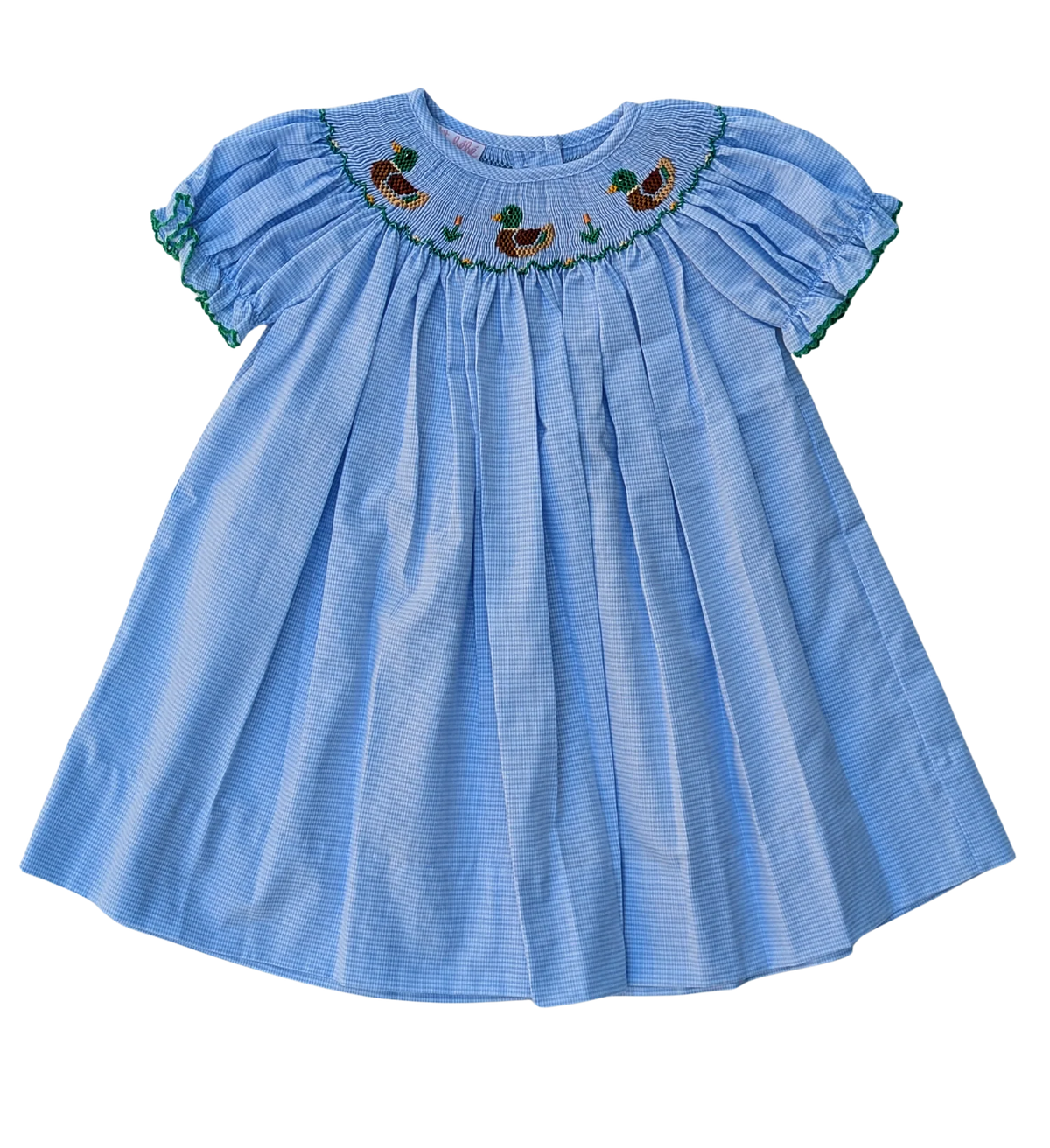 Petit Bebe Mallard Duck Girl's Blue Check Bishop