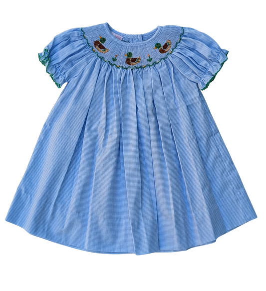 Petit Bebe Mallard Duck Girl's Blue Check Bishop