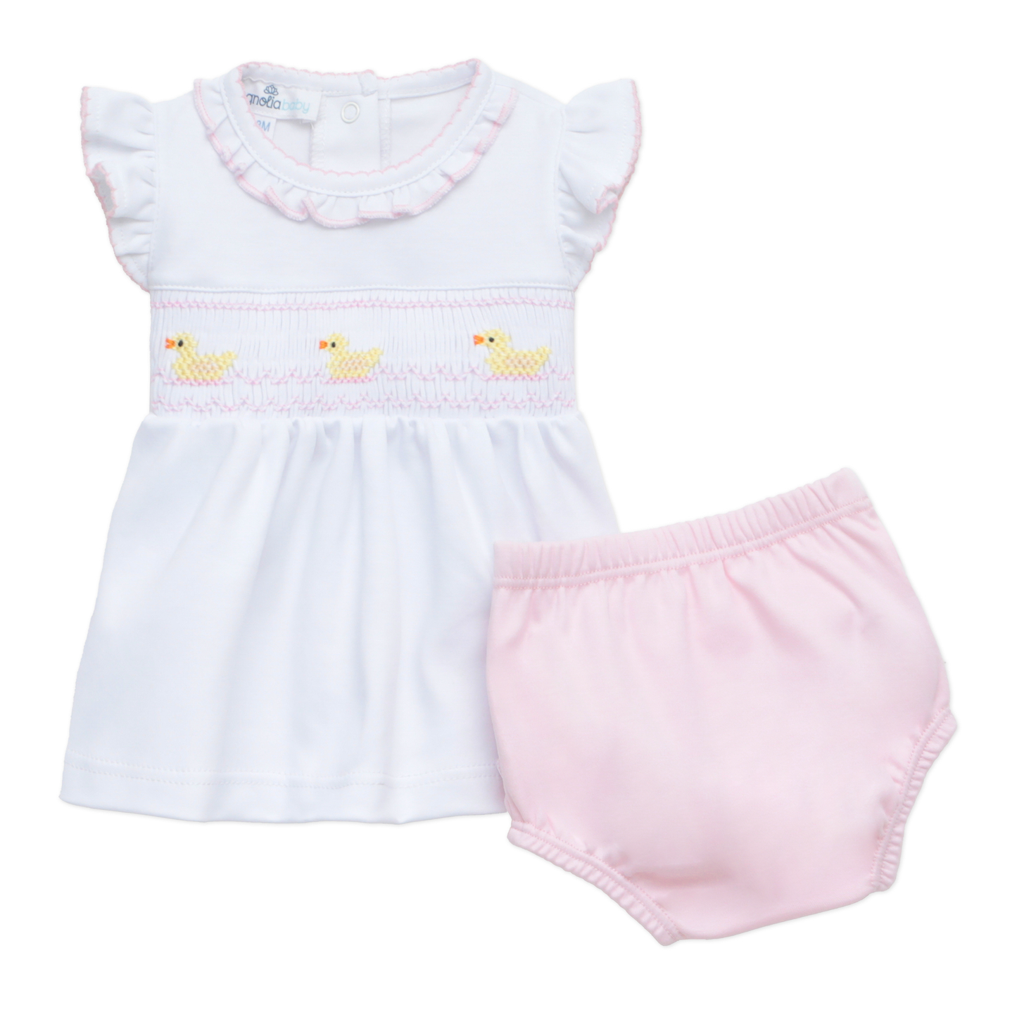 Magnolia Baby Little Ducklings Classics Smocked Ruffle Diaper Cover Set - Pink
