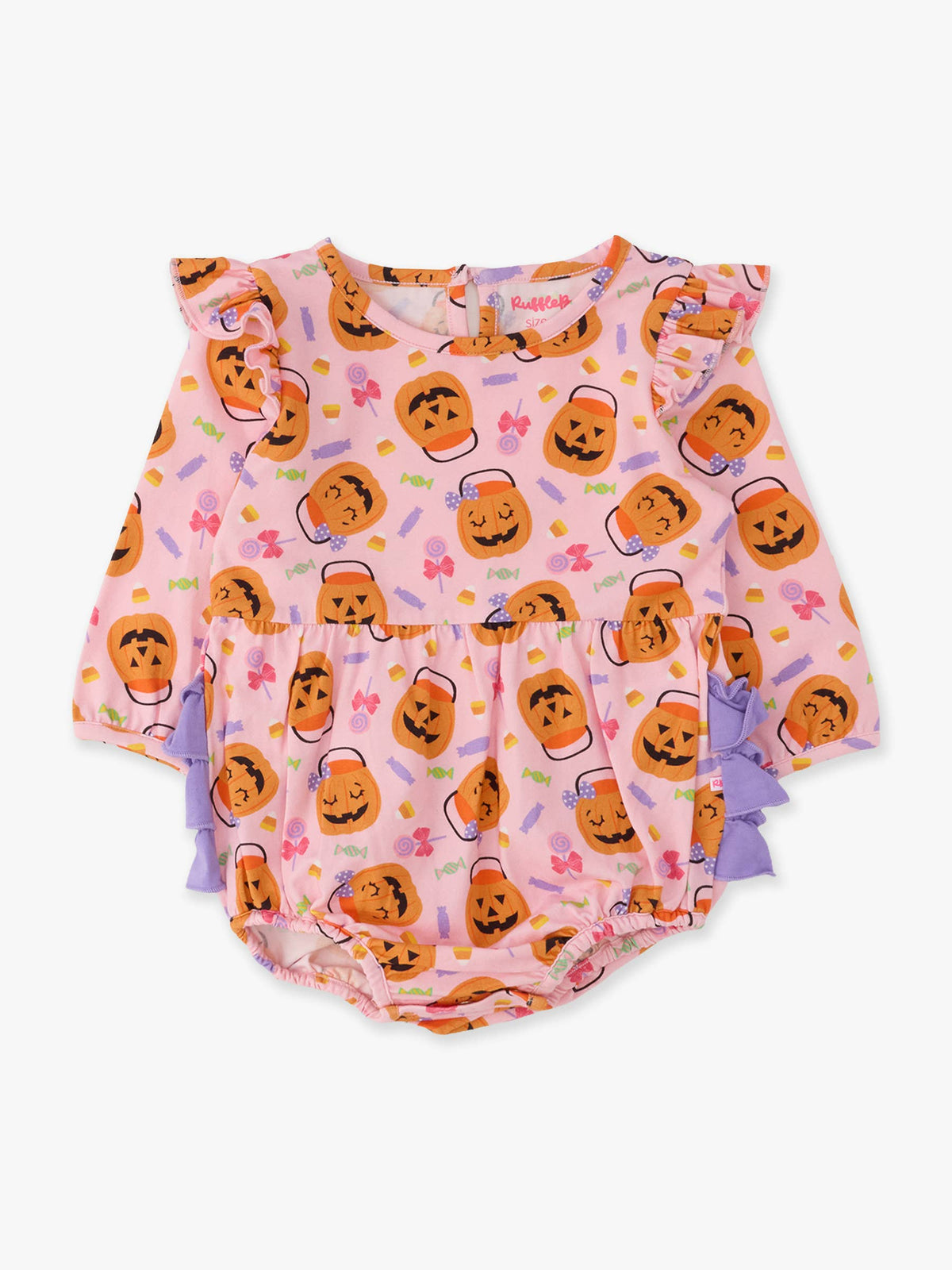 Rufflebutts Pumpkin Boo Crew Knit Long Sleeve Flutter Bubble Romper