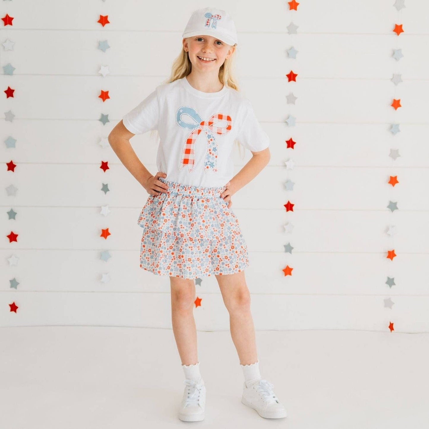 Sweet Wink Patchwork Bow Patch Patch Baseball Hat - Fourth of July