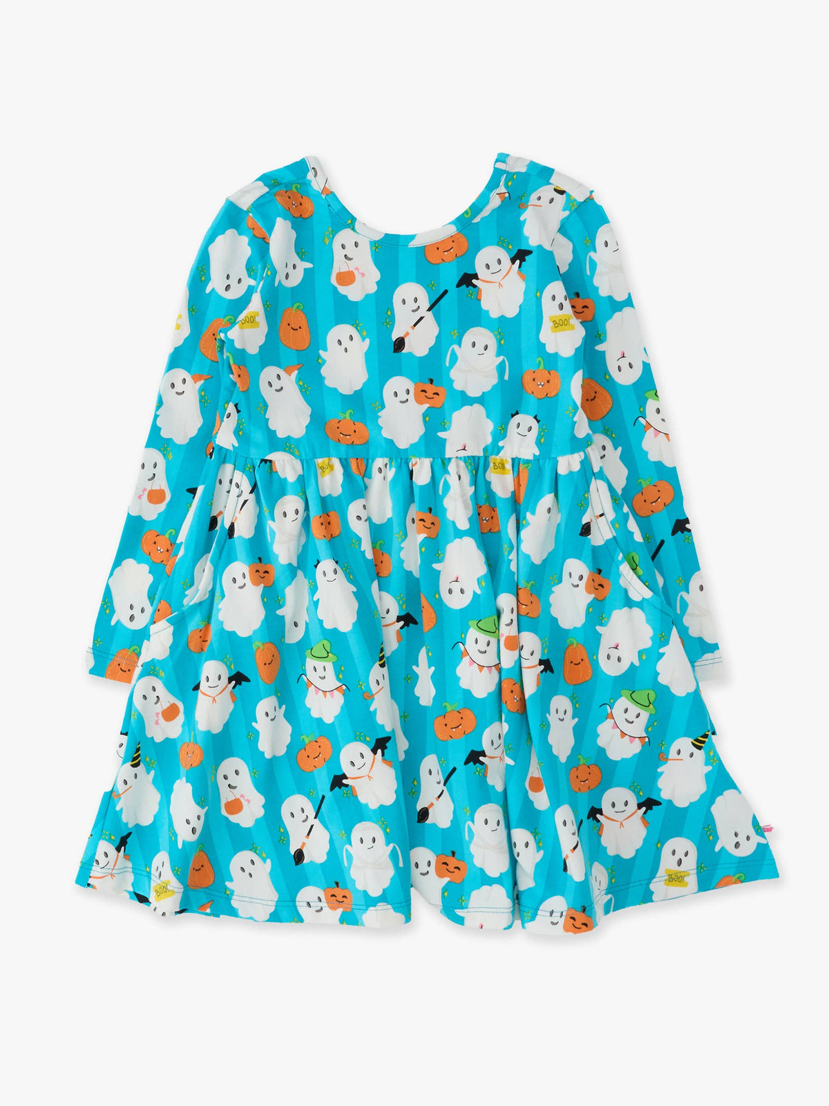 Rufflebutts Halloween Boo Bash Knit Long Sleeve Twirl Dress