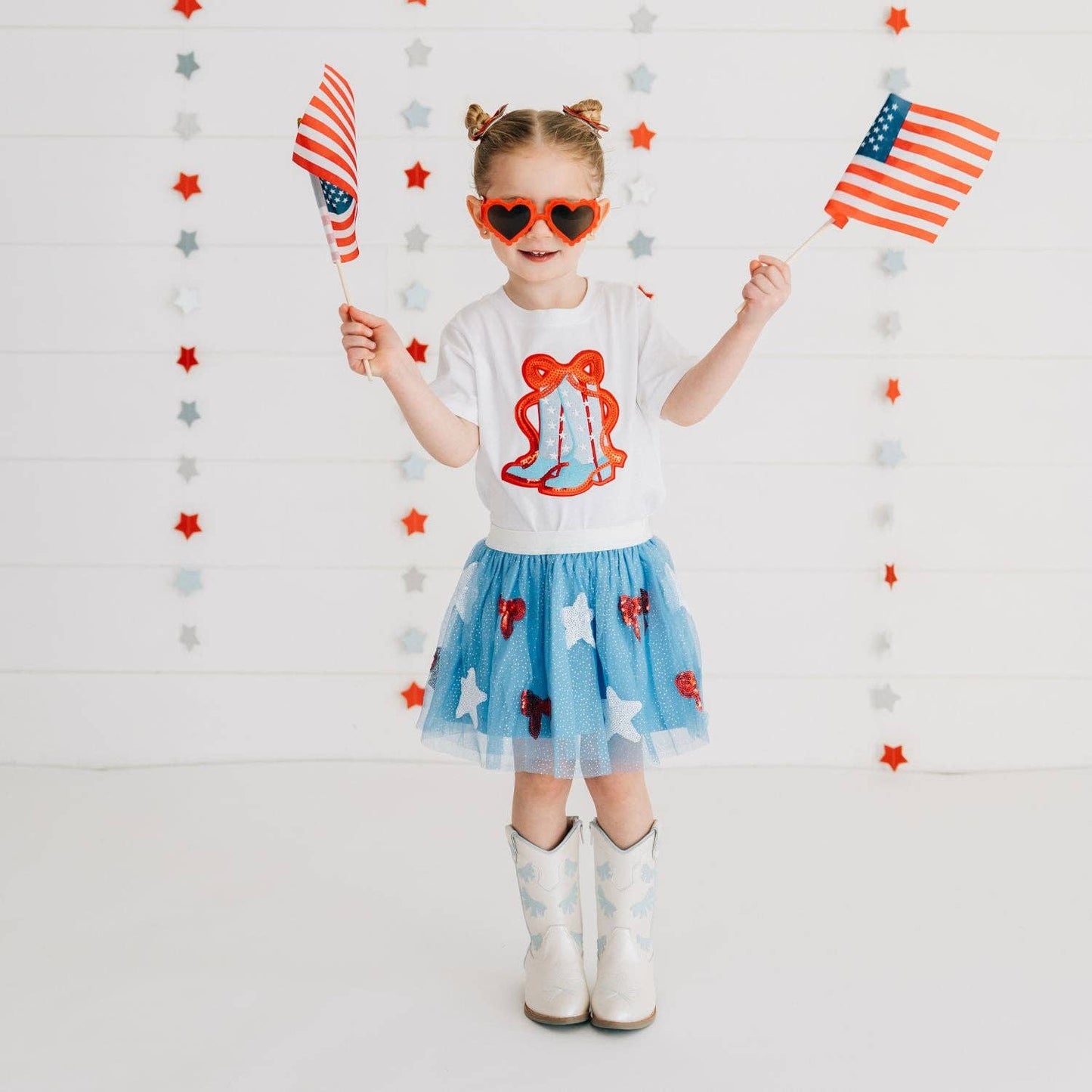 Red Glitter Bow Clip Set - Fourth of July - Kids Hair